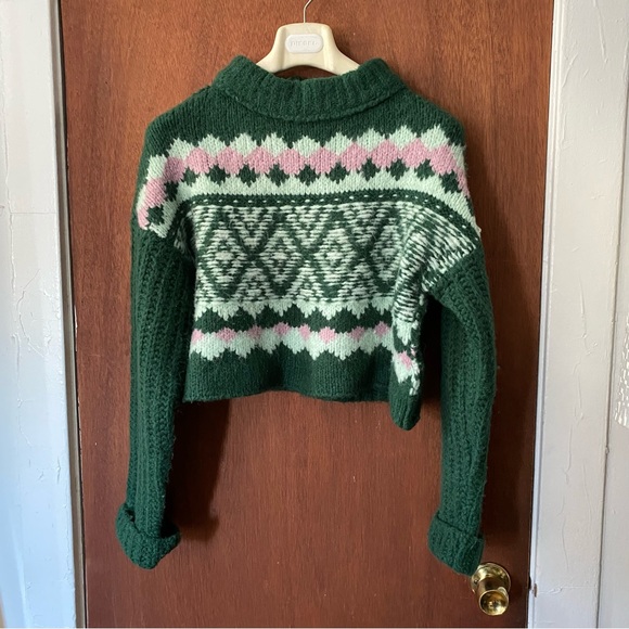 Super free people cute green pink sweater size S super soft wool alpaca acrylic - Picture 1 of 7